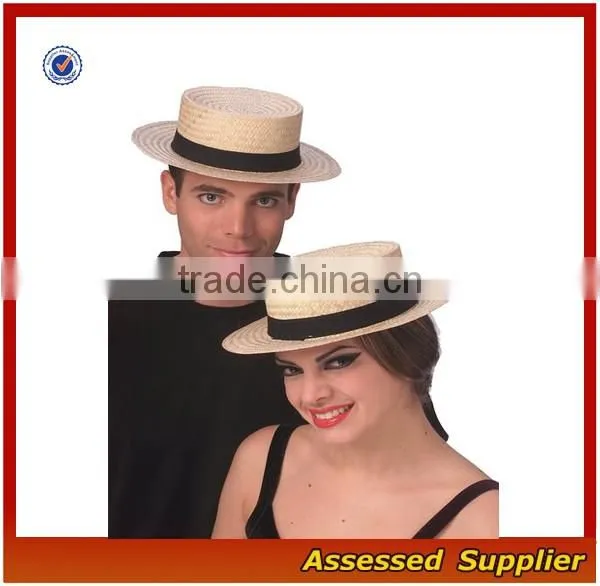 Unisex economy paper straw sailor hat cheap fashion boater hat with brim bowknot