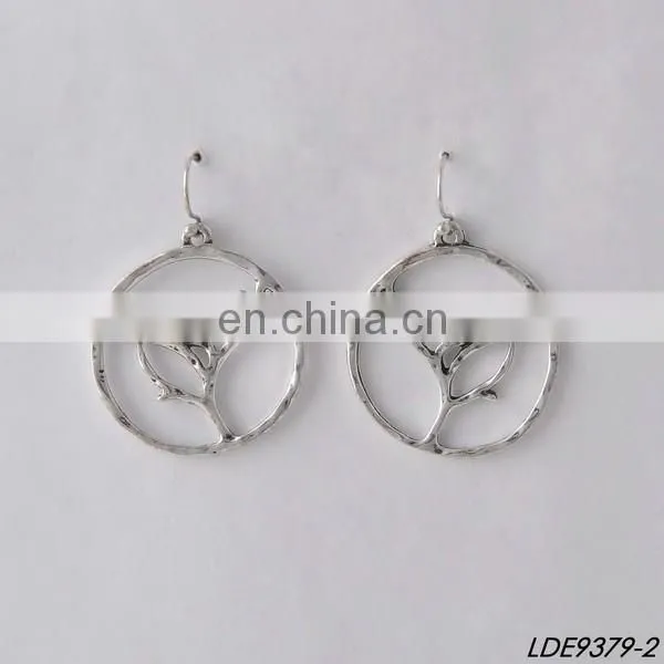Vintage Curb Chain With Indigo Wood Flat Beads Fish Hook Closure Indigo Long Earring