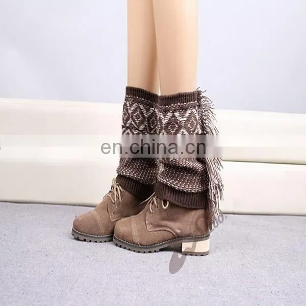 Trendy knitted tassel boot socks printed stripe boot cuff