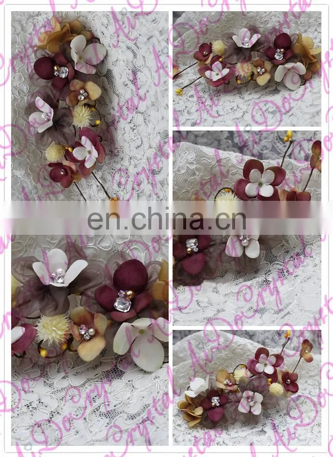 Aidocrystal Gold Organza fall hair accessories flower crown wedding headpiece