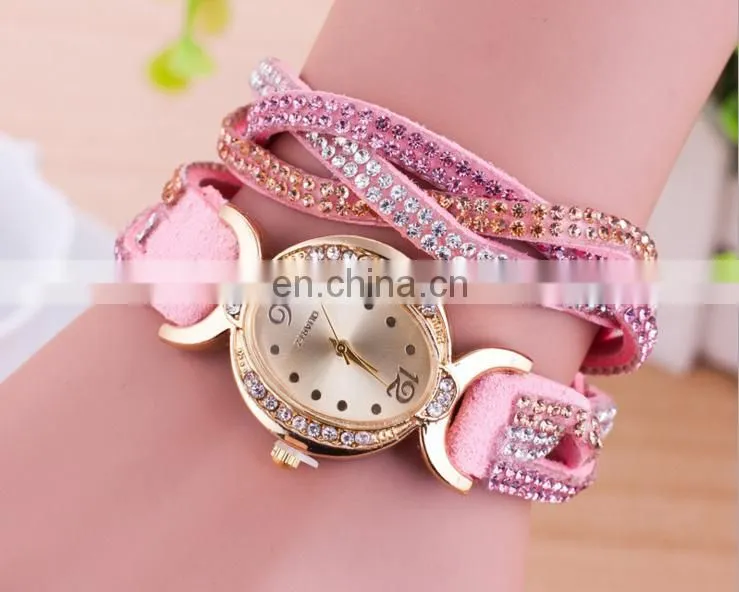 crystal woven leather Bracelet watch golden Quartz watch leather bracelets women leisure leather bracelet watch gifts for her