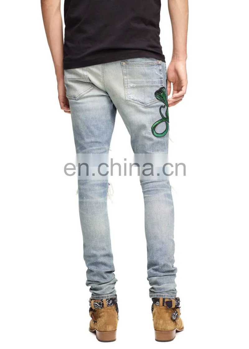 DiZNEW Wholesale Damaged Snake Denim Jeans For Pakistan Mens