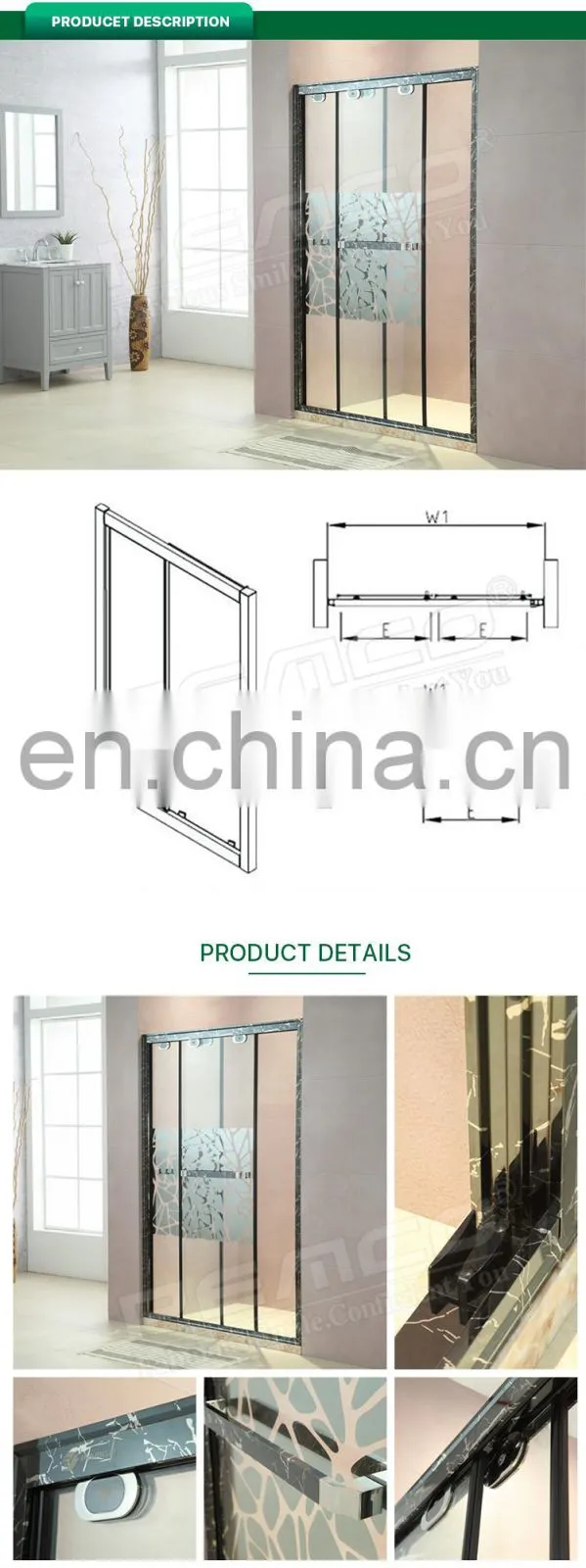 Modern Design Shower Cabin Toughened Sliding Glass Shower Door