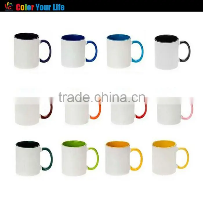 350ml Handle And Inner Colorful Sublimation Coated White Drinking Mug