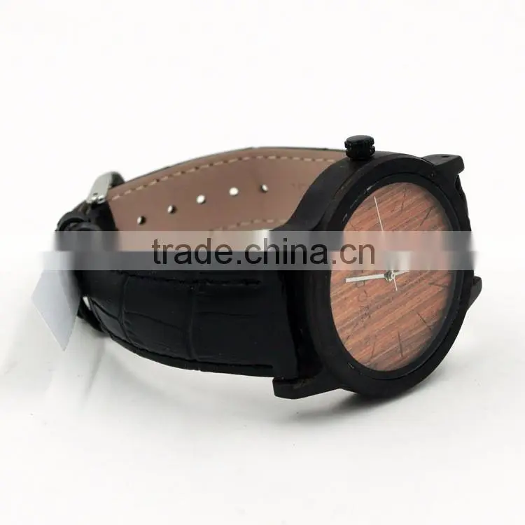 Wholesale Fashion Wood Watch Men Custom Logo Wrist Watch With Genuine Leather Band