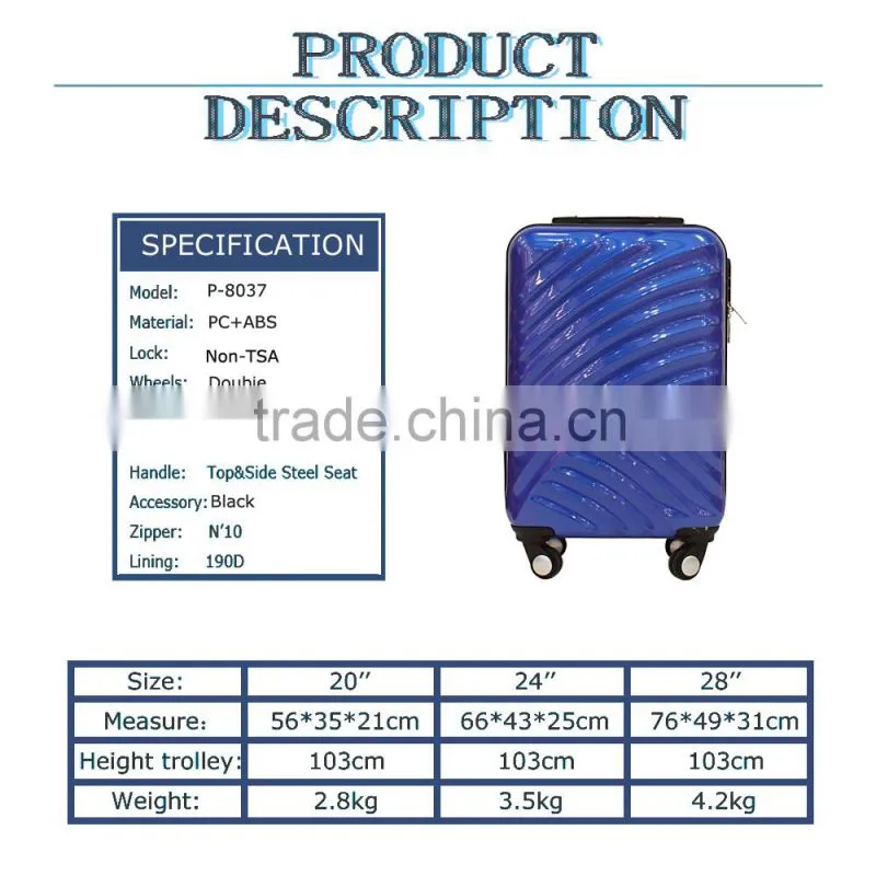 20''/24''/28'' PC+ABS abs coloful luggage set plastic travel luggage cheap trolley suitcase set for 2015 new style