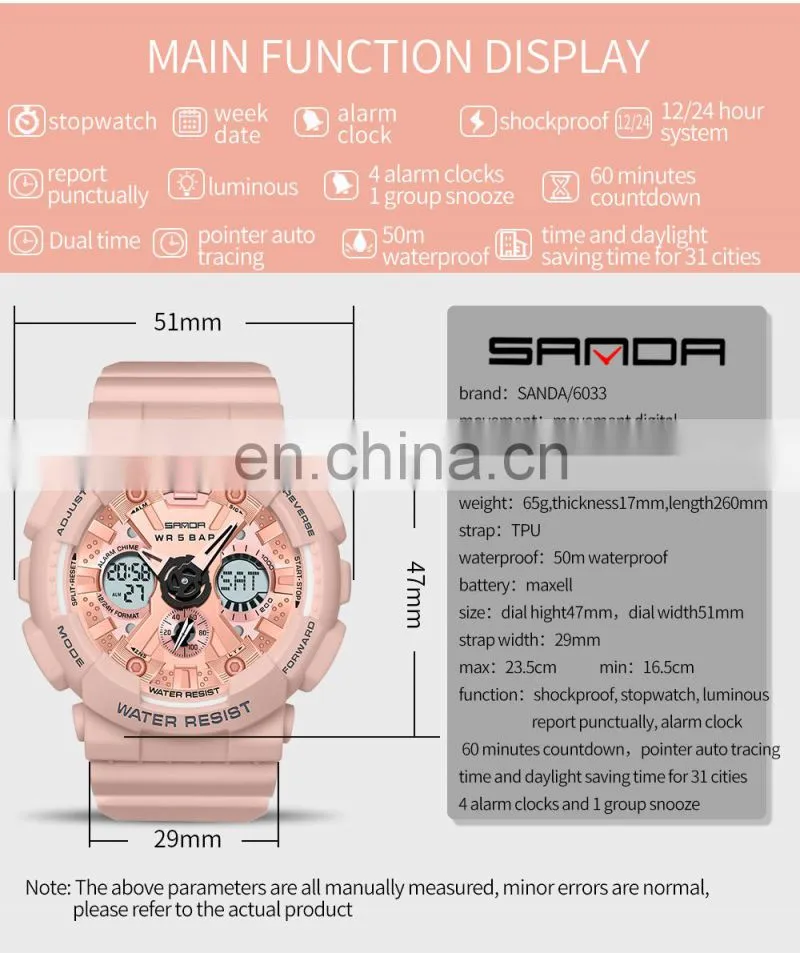 SANDA 6033 Men's LED Quartz Watches Military Fashion Sports Analog Alarm Watch Waterproof