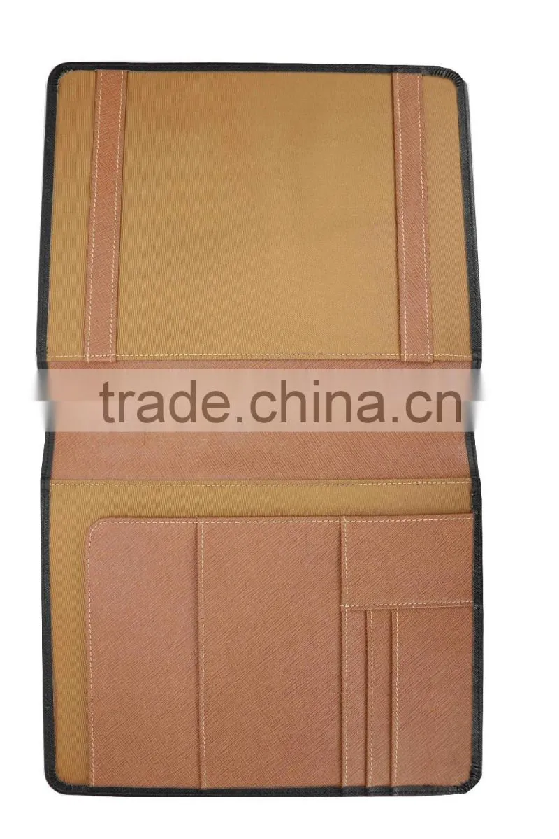 Wholesale High Quality Custom Zip A4 Size Genuine Saffiano Leather Office File Bag Document Folder Notebook