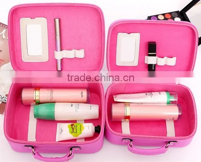 Pink Leather Girl cosmetic train case,custom Leather makeup carrying box,Beauty vanity artist case
