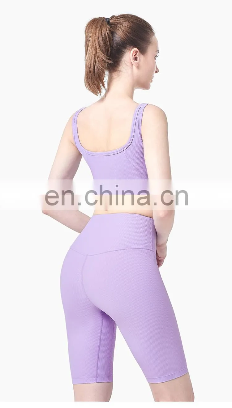 Eco Yoga Bra 2021 Ribbed Square Back Yoga Sports Bra Wear Gym Clothing Womens Fitness Top