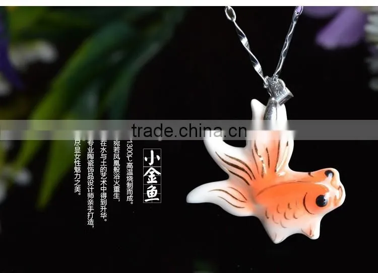 enamel famille rose porcelain glazed hand draw fish shape pendant necklace