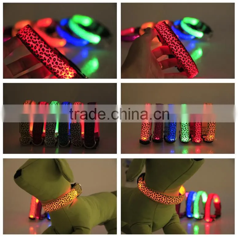 Leopard-print flat fibre LED collar light pet dog collar supports customized size