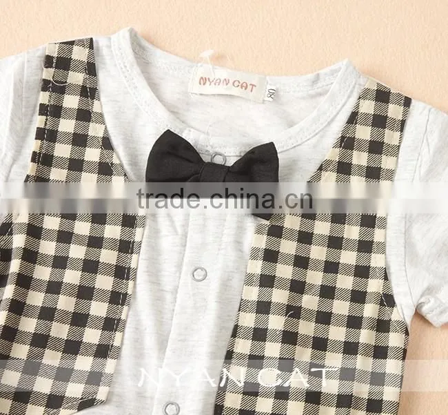 2016 Summer Baby Boy Handsome Modeling Fake Vest Kids Boy Tie Bow Baby Romper Children Boy Junpsuits
