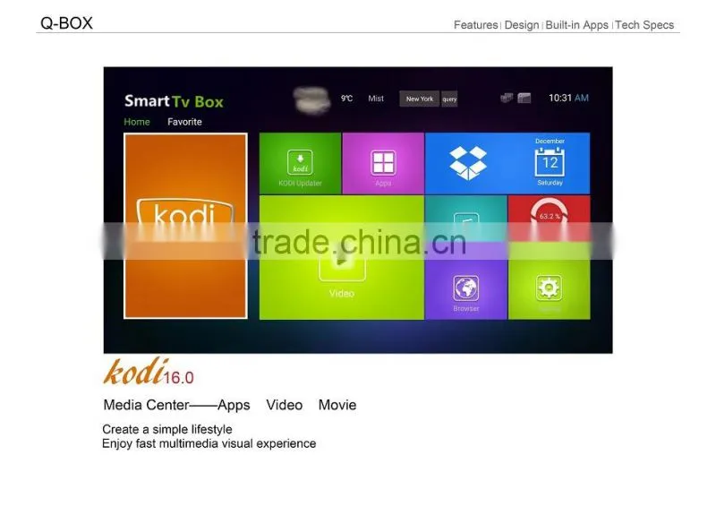 Vensmile Q box android tv box,Kodi Pre installed Amlogic S905 2G+16G Quad Core Android 5.1 LED display Smart tv box