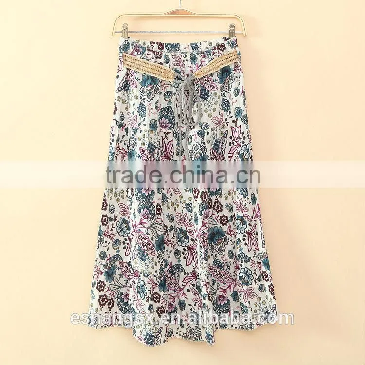 Ladies Bohemian style long linen printed dress