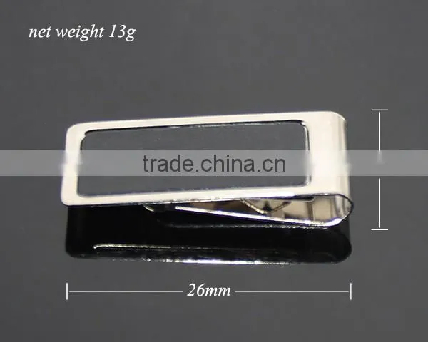 Men Style Fashion Stainless Steel Metal Black Genuine Leather Money Clip