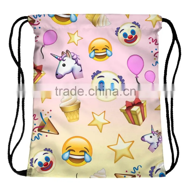 High Quality 3D Printed Wholesale Emoji Gift Drawstring Bag