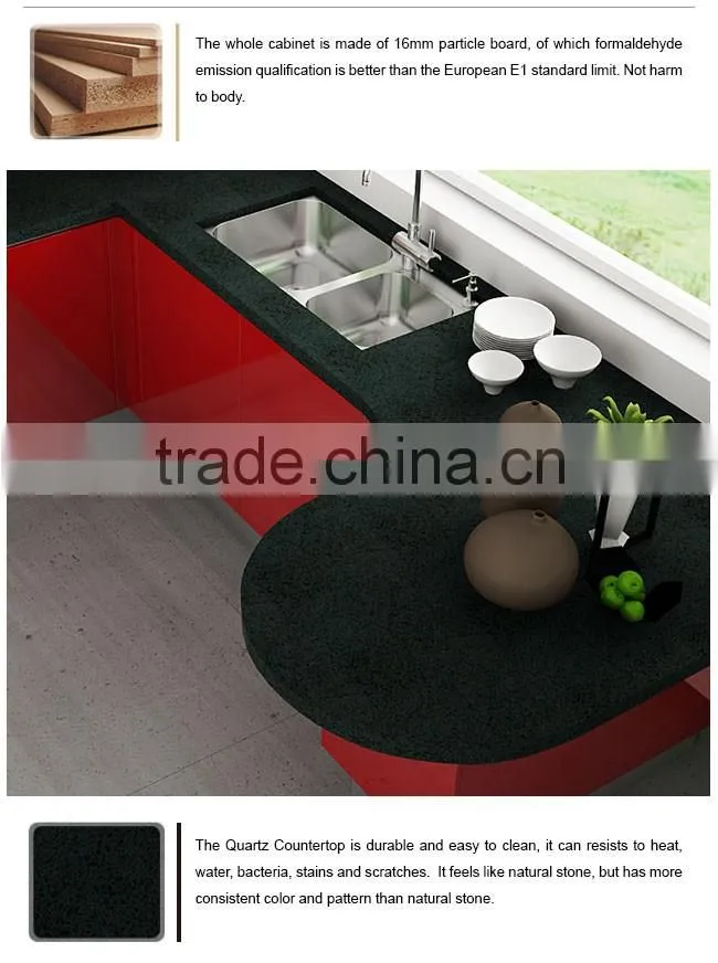 Kenya Exhibition Red Lacquer Cupboard MDF Wooden Kitchen Cabinet