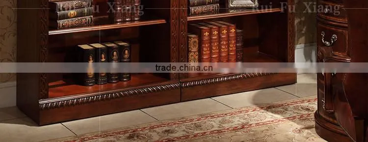 Rubber wood bookshelf sideboard with handmade carving AI-206