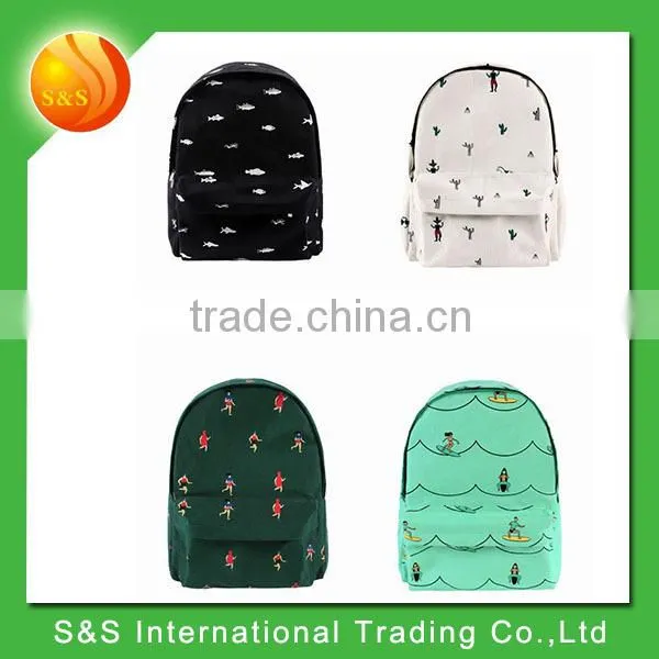 latest teenager outdoor traveling canvas backpack with printing