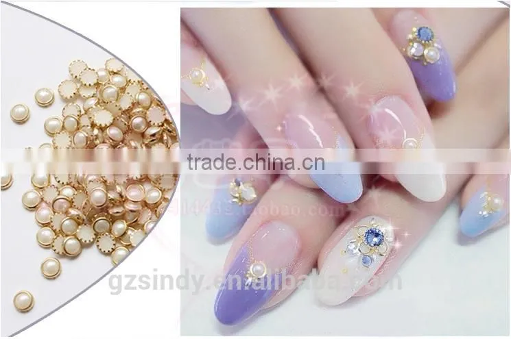 Metal edge round square nail art pearl with diy nail art decoration hemming nail diamond alloy ZX:SP529