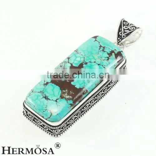 Excellent Beautiful Turquoise 925 Sterling Silver Necklace Pendant