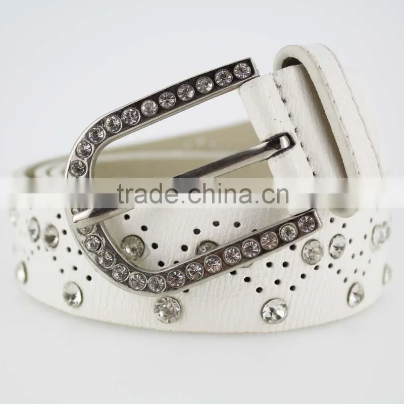 Women's Fashion rhinestone studded 35Mm pu leather jeans belt with shiny rhinestone accessories