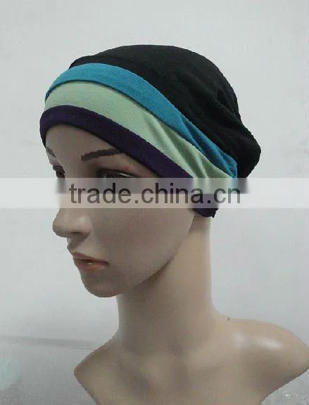C004 new muslim underscarf with 3 lines,cotton underscarf and hats