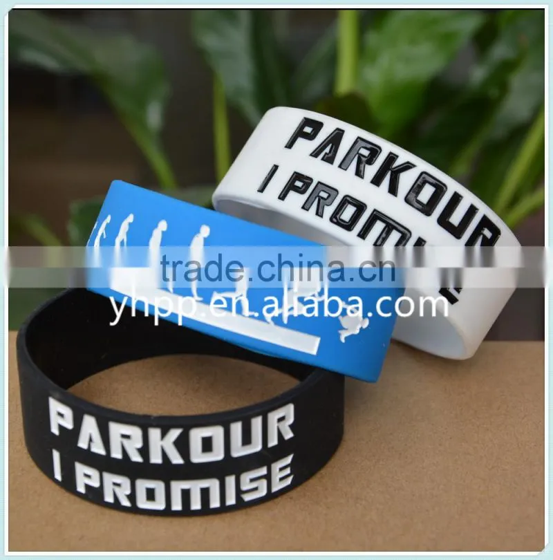Custom Design Parkour I Promised Silicone Wristband Bracelets for Sport Adult Size 1" Wide