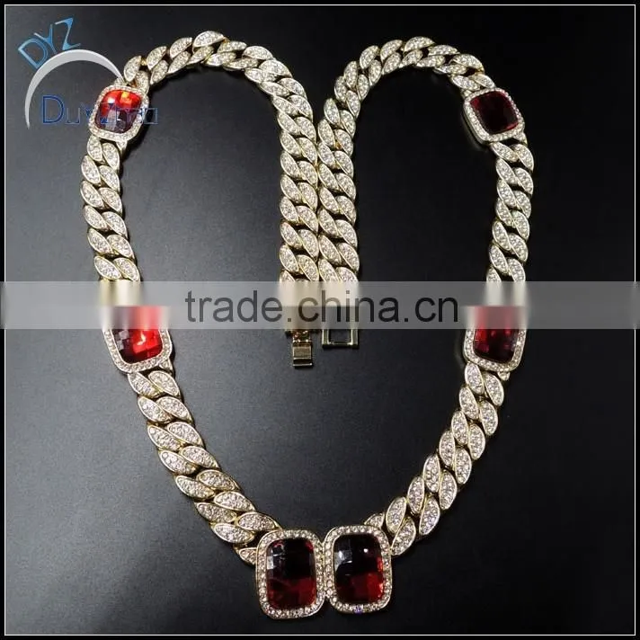high quality 24k gold cuban ruby chains hip hop necklace