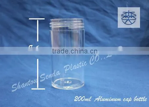 Acrylic bottle,Aluminum screw cap empty PS pill bottle with transparent color,200ml clean pill bottle with golden cap