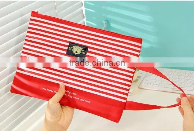 Striped printing polyester A4 document bag with zipper