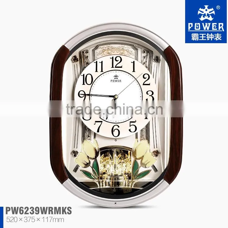 Plastic Case Silent Sweep Wall Clock With Tulip And Crystal Butterfly Ornaments Using 18 Music Sweep Quartz Clock Movement