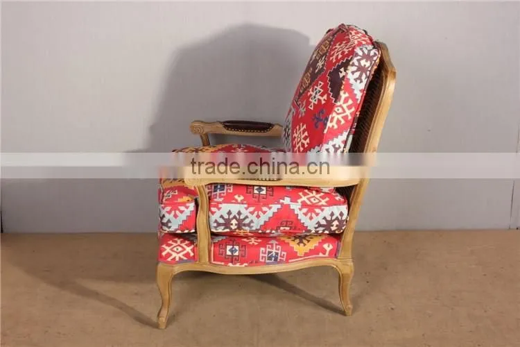 French Style Wooden Cane Back Living Room Armchair