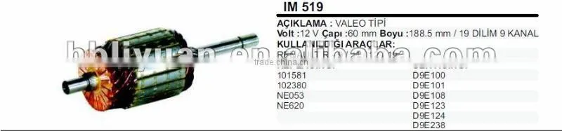 12V VALEO auto starter armature 101581,102380,NE053