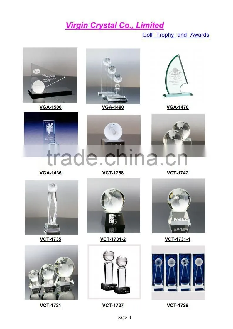 Wholesale new design crystal golf trophy awards for golf club souvenir gifts