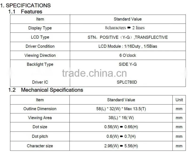 0802 cob lcd module display,yellow green STN lcd screen