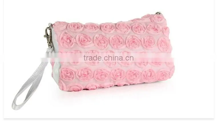 Pink Rose Decoration Soft Cell Phone Pouch Handbag