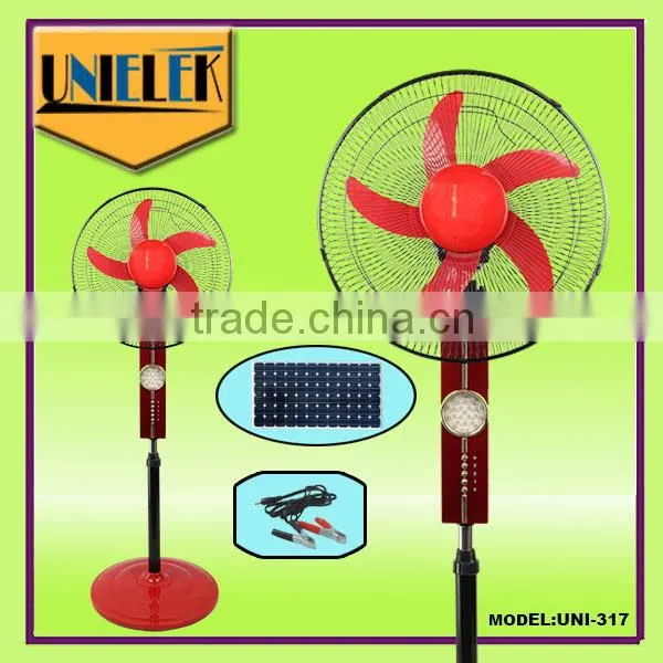 solar power powerful 12v dc car fan high rpm 16" rechargeable fan with light