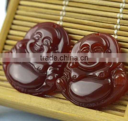 Red Agate Gemstone Tibet Buddhist Laughing Buddha Amulet Pendant