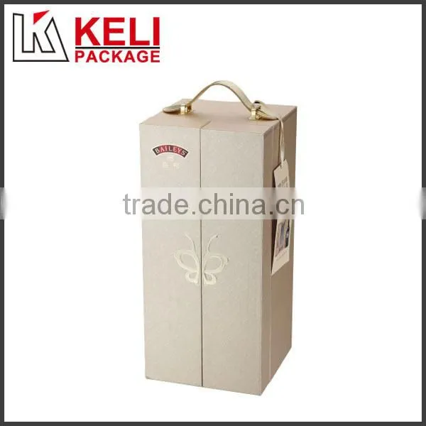 Elegant double open paper made wine box with PU leather handle