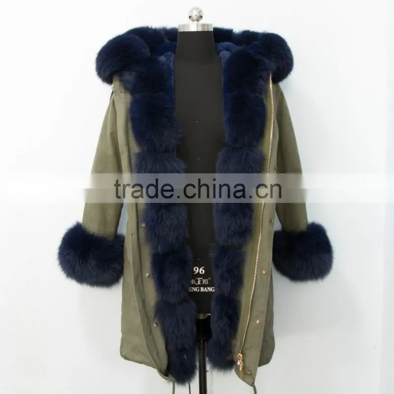 Made in China fashionable military parka jacket with real fox fur hood trim