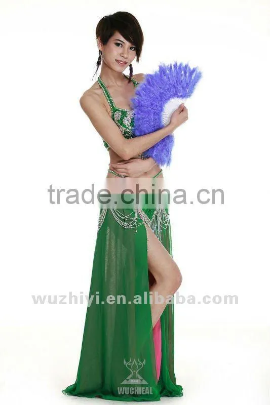 Belly Dance Accessories, Black Belly Dance Turkey Feather Fan for Belly Dancer DJ1029