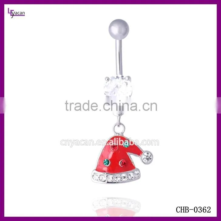Wholesale High Quality Cz Gem Red Christmas Hat Navel Piercing Indian