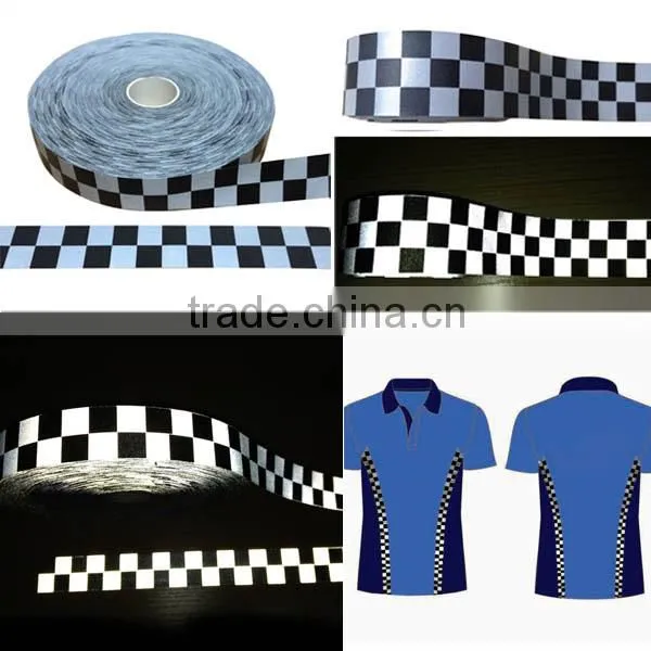 Black White Checker Ribbon In Reflective Fabric Material