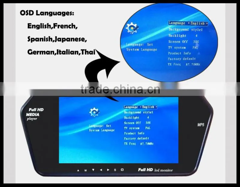 bluetooth mp5 car rearview mirror monitor