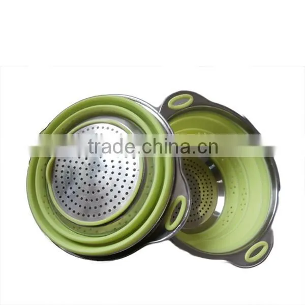 Convenient non-toxic Green Food Grade Silicon folding colander