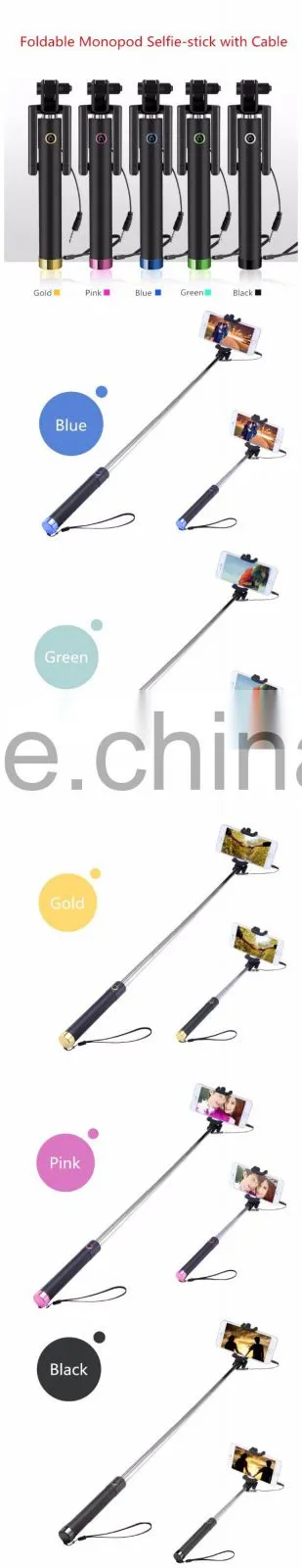 Hot selling fashionable multifunctional composite mini monopod foldable selfie stick with wire