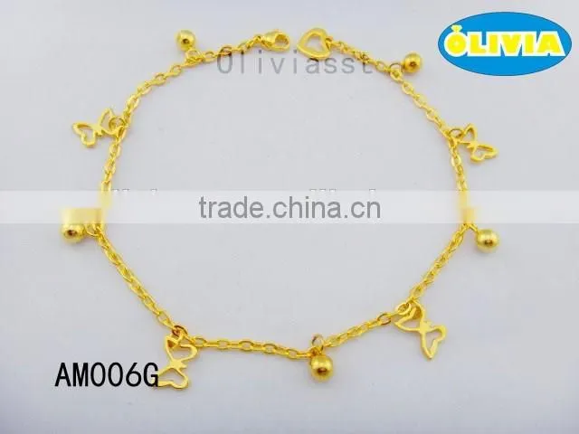 Olivia Jewelry 18k Gold Foot Jewelry Anklet With Heart Charm In Stainless Steel