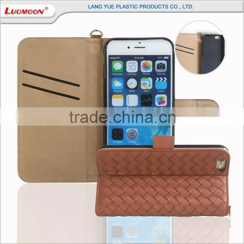 Real woven by hand universal smart phone wallet style leather case for 3.7 - 5.8inch phone 6 cover cases